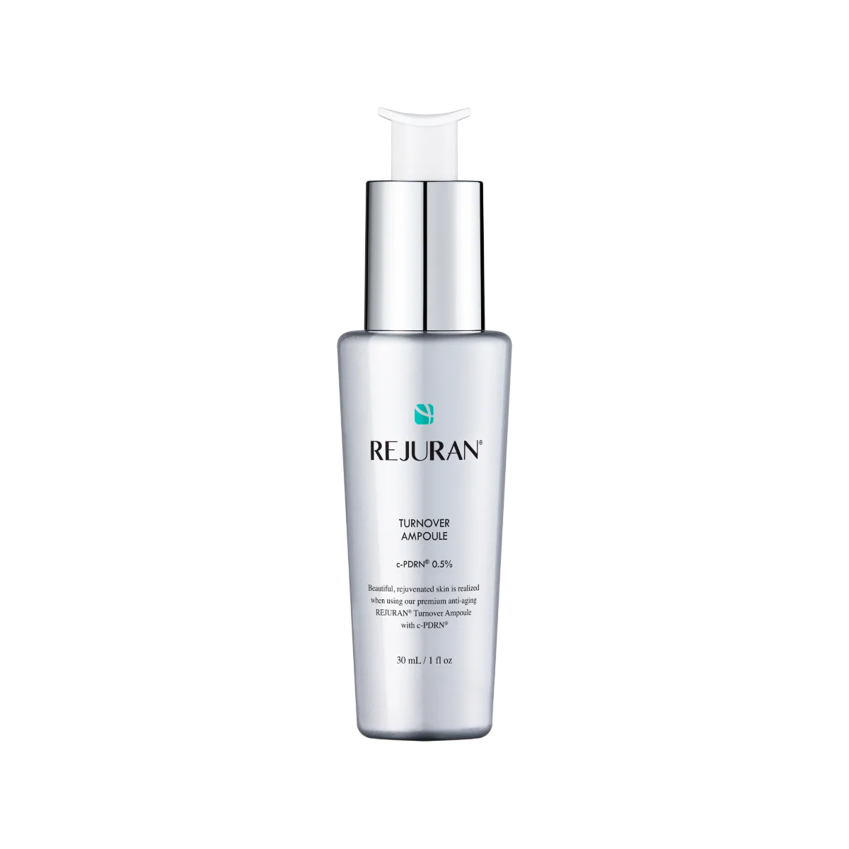 Rejuran Turnover Ampoule 30ml c-PDRN 0.5% Silver – premium Korean skin renewal and anti-aging serum for texture smoothing, pigmentation care, collagen boosting, and deep hydration – available online in Pakistan at Kobliss.pk, authentic Korean skincare.