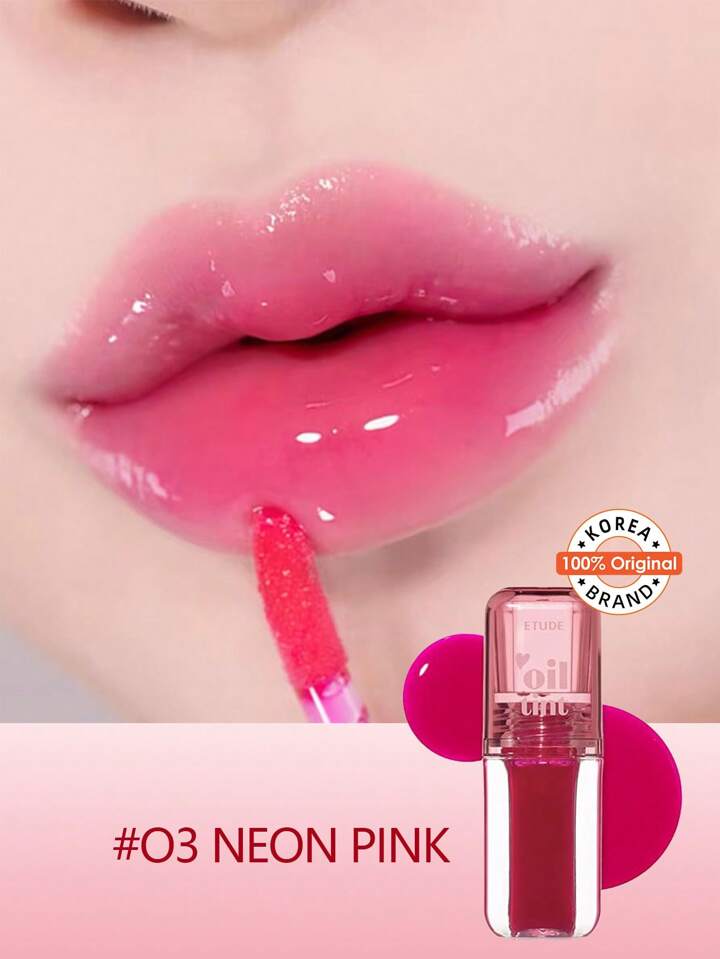 Etude Dear Darling Oil Tint(#3 Neon Pink), moisturizing lip tint with a glossy finish, available in Pakistan. Perfect for dry lips, enriched with nourishing oils.