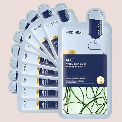 Discover [MEDIHEAL] Derma Plus Aloe Mask 22ml in Pakistan at kobliss.pk. This vegan sheet mask, enriched with aloe and hyaluronic acid, hydrates and soothes dry, irritated skin. Perfect for acne-prone and sensitive skin. Buy now for the best prices on Korean skincare.