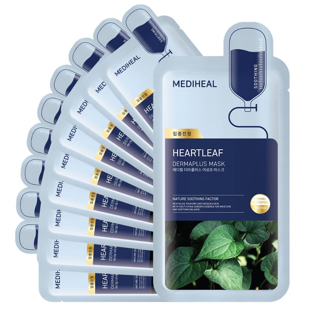 MEDIHEAL Derma Plus Heartleaf Mask 22ml – Soothing sheet mask for sensitive and irritated skin in Pakistan.