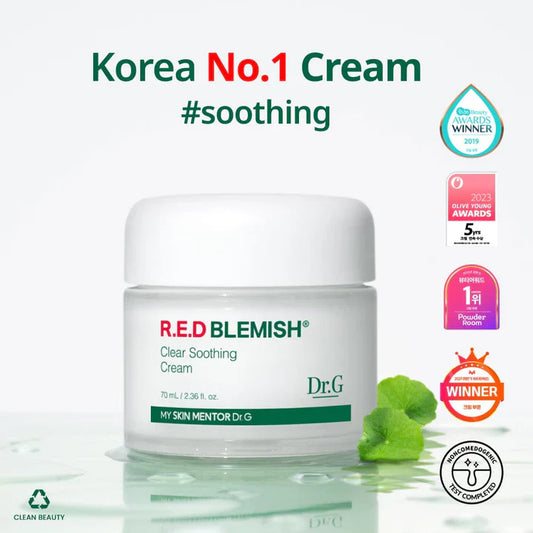 Dr.G Red Blemish Clear Soothing Cream 70ml - Soothing and Hydrating Cream for Sensitive and Acne-Prone Skin - Available in Pakistan.