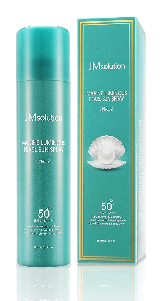 JMsolution Marine Luminous Pearl Sun Spray 180ml - Lightweight, non-greasy sun protection spray with marine collagen, pearl extract, and hyaluronic acid, perfect for all skin types. Available in Pakistan.